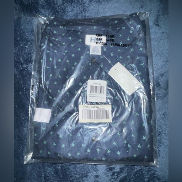 Blue button up with mini palm trees - Picture 2 of 2